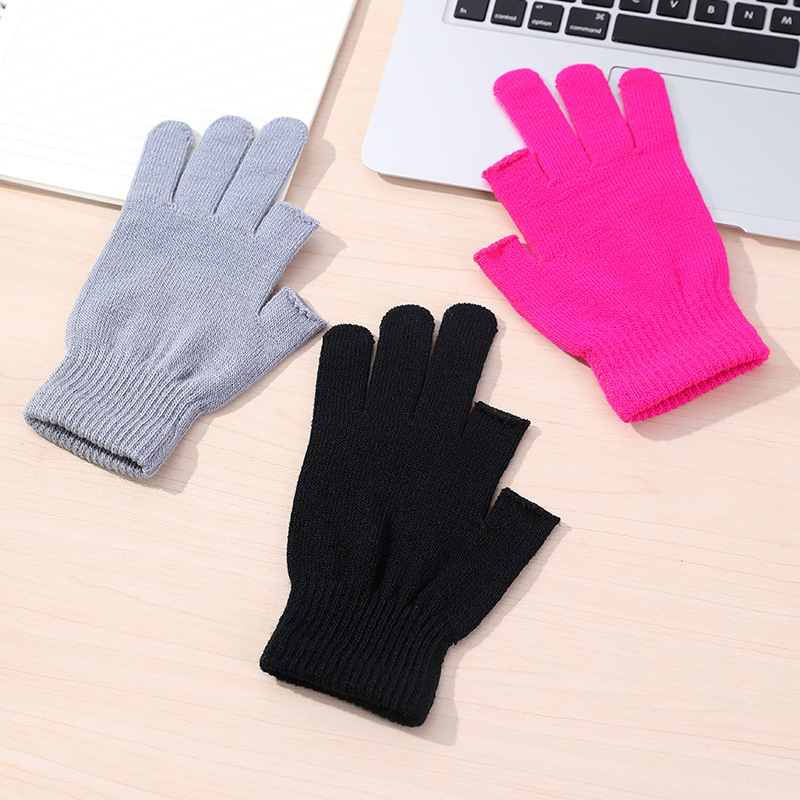 Gloves men winter half fingers gloves female autumn new couple warm hair anti-cold touch screen written Luna second finger gloves