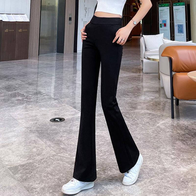 Black Flared Pants for Women, Spring, Summer, and Autumn, Casual High-Waisted, Slimming, Stretchy, Petite, Floor-Length Bell-Bottom Pants