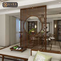 New Chinese screen partition wall living room simple modern solid wood decoration entrance hotel feng shui hollow carved seat screen