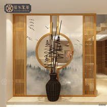 New Chinese style solid wood entry screen partition living room entrance simple modern mobile partition wall seat screen hotel lobby