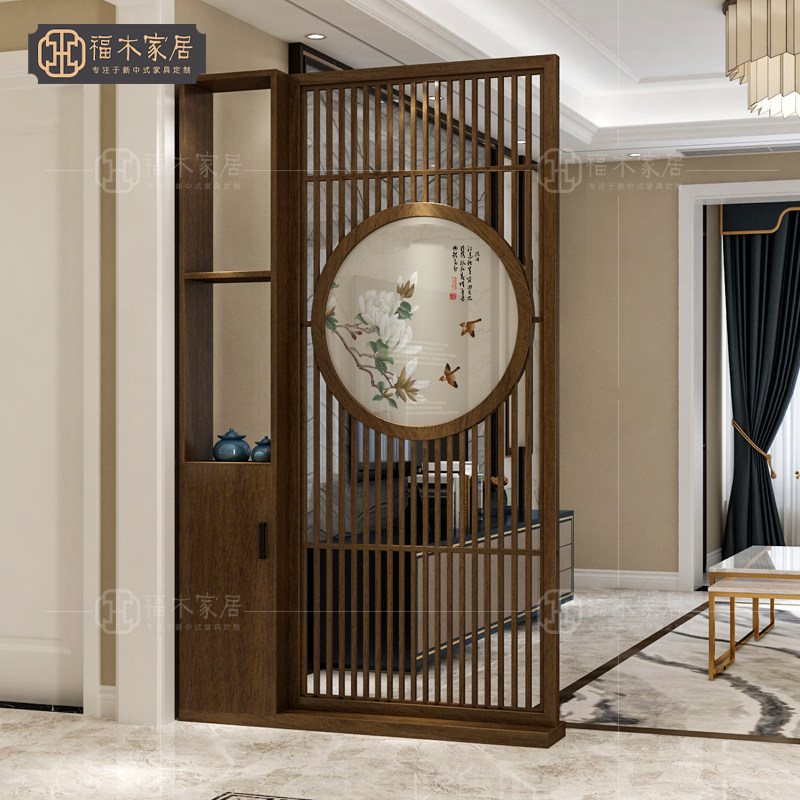 Chinese-style screen entrance hall partition living room porch solid wood screen shelf cabinet new Chinese-style partition screen