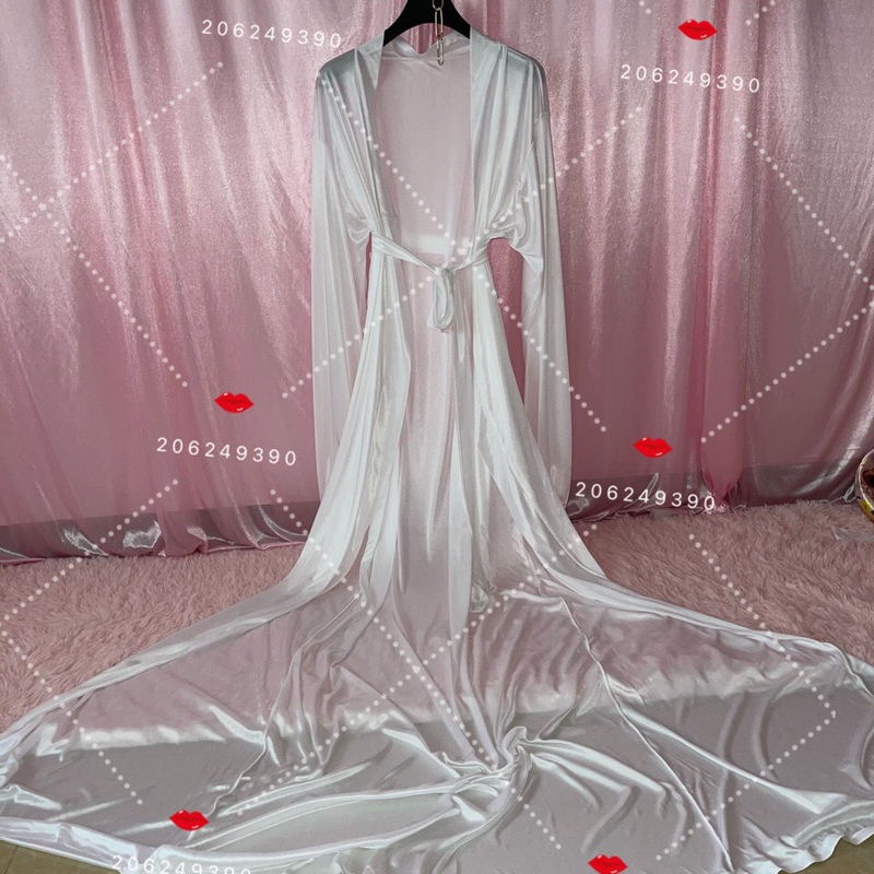 Men's Cool Silky Long-Sleeved Loose Elastic Silky Ice Silk Bathrobe Unisex Lace-Up Silk Robe
