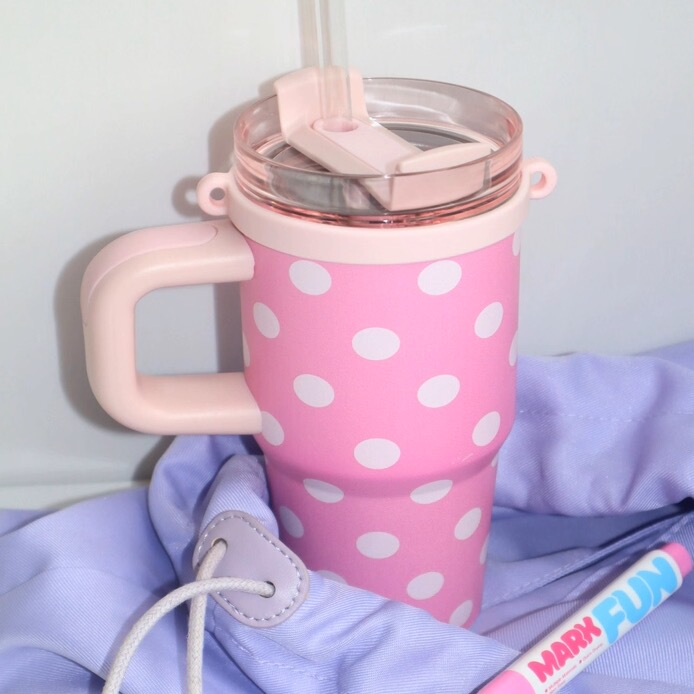Pink Polka Dot Water Cup 410ml 304 Stainless Steel Insulated Ice Cup Straw Cup Cute and Adorable Pink Polka Dot Water Cup 410ml 304 Stainless Steel Insulated Ice Cup Straw Cup Cute and Adorable
