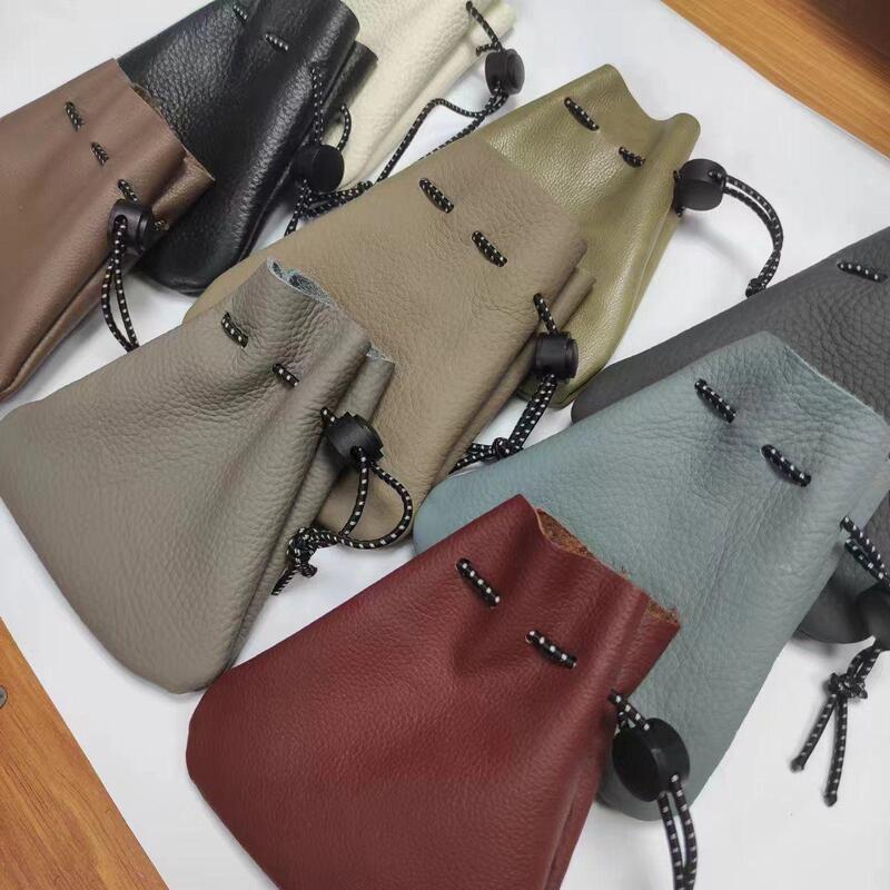 First-Layer Cowhide Special Price Coin Purse Handmade Genuine Leather Card Holder Vintage Wallet Drawstring Bag for Women and Men ins