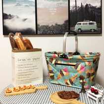 Net red picnic basket ins supplies full set of shopping basket portable folding rice insulation bag with lid delivery box