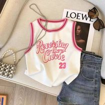 Girls camisole new style 2024 childrens fashionable mid-sized childrens summer inner camisole versatile sleeveless top trendy
