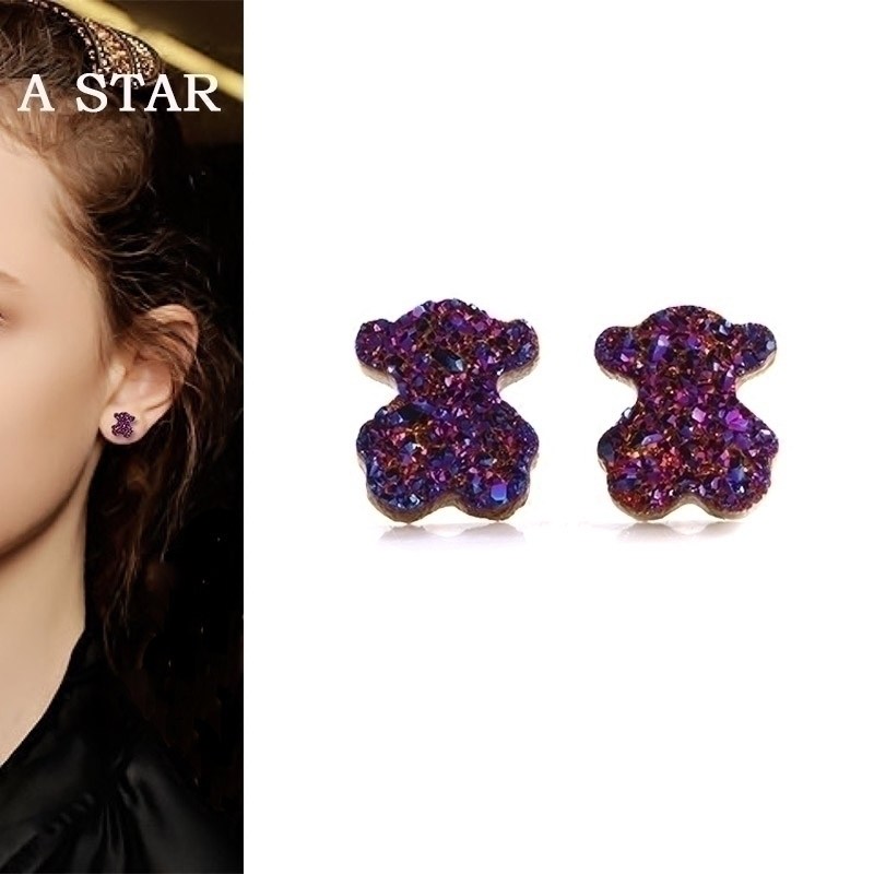 A STAR 2018 new imported ultra-flash tufts ear nails female 925 pure silver creative cute bear net red