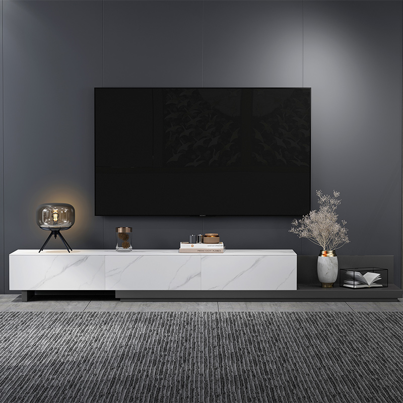 Light extravagant imported rock plate retractable TV cabinet living-room solid wood rear modern extremely simple about short landing cabinet ground floor white