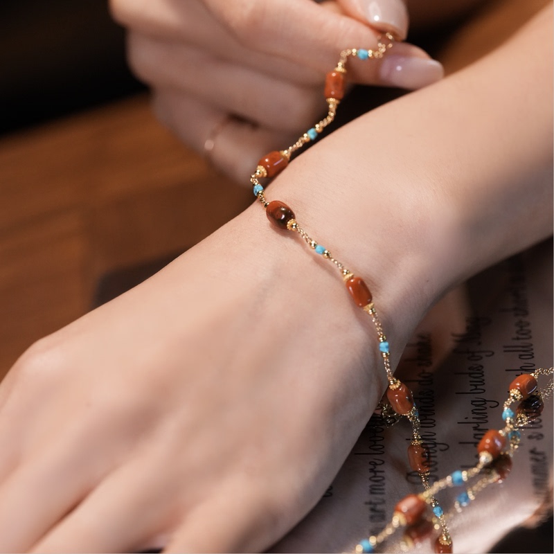 【Full Seventeen】Original Mineral Hubei Turquoise Southwest Red Irregular Autumn and Winter Bracelet Starry Sky Beads Exquisite and Versatile