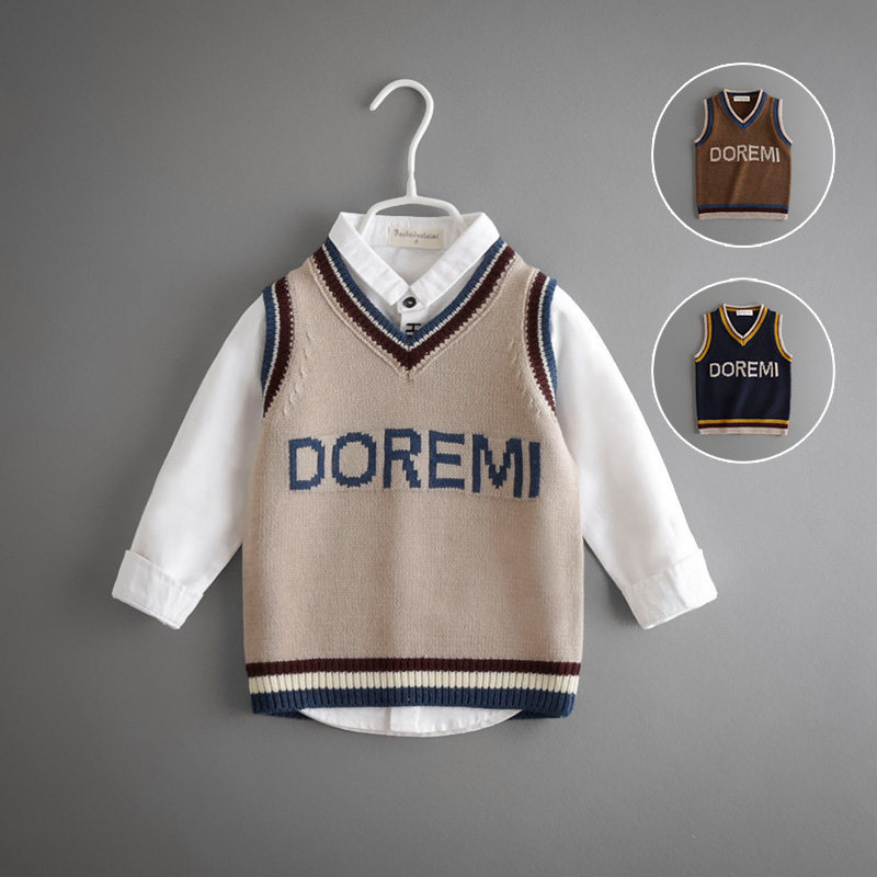 Children's clothing boys spring and autumn clothing new Korean version of the trendy boy baby Western style knitted vest college children's wool vest
