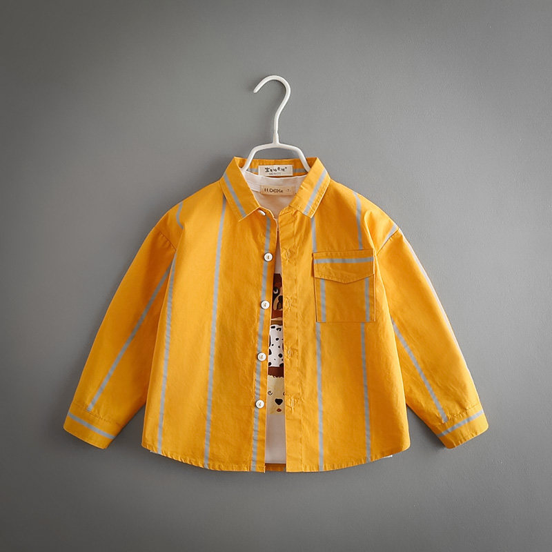 Boy Shirt 2022 Spring Autumn New CUHK Children's Clothing Han Edition Children Loose Pure Cotton Polo Striped Long Sleeve Shirt