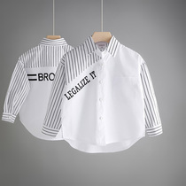 Boy Clothing Boy Shirt 2021 Spring Autumn New Korean Version Wave Bao CUHK Coupe Children White Long Sleeve Striped Shirt