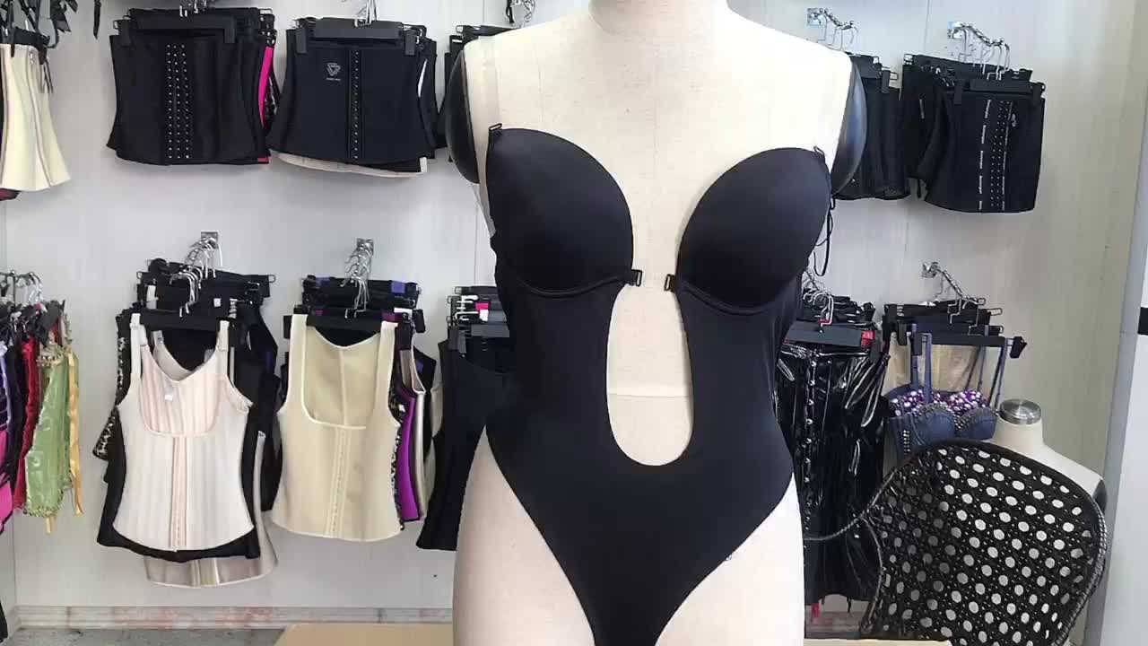 Black Nude U Shape Body Shaping Removable Strap Backless Swimsuit