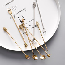 Kumagaya Group Nordic Stainless steel coffee long handle spoon Creative mixing stick Fruit signature needle Snack Dessert salad fork