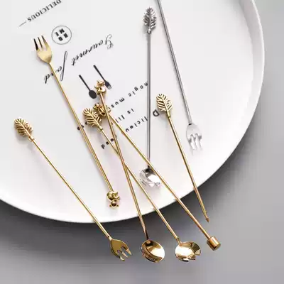 Kumagaya group Nordic Stainless steel coffee long handle spoon Creative mixing stick Fruit stick needle Dessert Dessert salad fork