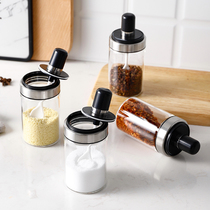 Kumagaya group Household glass seasoning bottle Seasoning jar Spoon lid One seasoning box with spoon Salt jar Sauce oil tank Vinegar pot