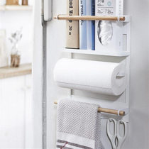 Japanese-style refrigerator hanger Kitchen storage side wall shelf Simple wrought iron magnet roll paper towel fresh bag storage