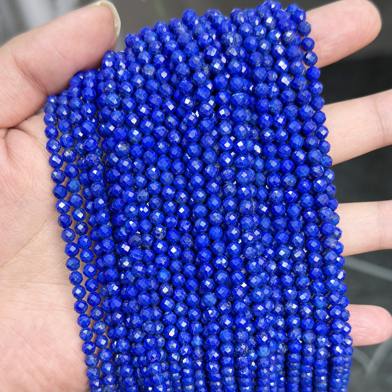 Ultra Clean Natural Lapis Lazuli 4mm Less Gold Less White Round Beads Faceted Cut Diamond Cut Small Rice Beads DIY Bracelet Necklace
