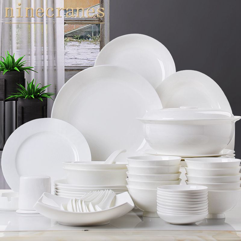 Jingdezhen Fine Bone China Tableware Pure White Simple Chinese Style Bowl and Plate Set Household Dish Set Housewarming Gift Jingdezhen Fine Bone China Tableware Pure White Simple Chinese Style Bowl and Plate Set Household Dish Set Housewarming Gift