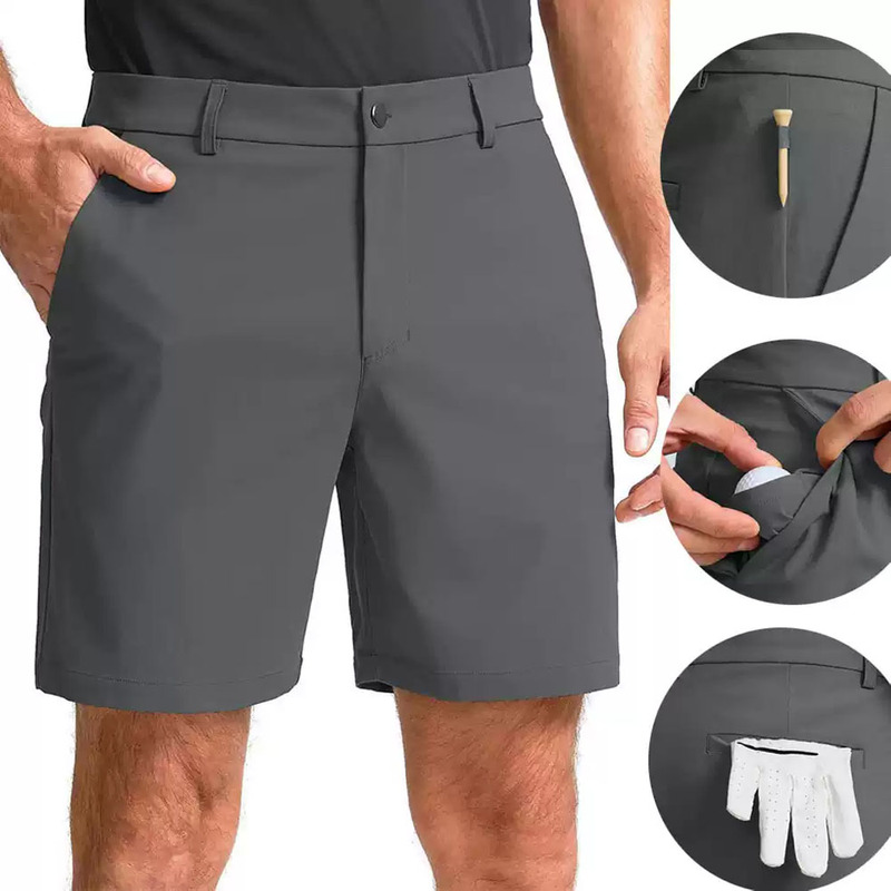 Thin Solid Color Four-Way Stretch Summer Quick-Drying Ice Silk Golf Shorts for Men, Loose Straight-Leg Golf Pants for Men