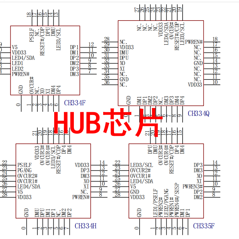 CH334P CH334G CH335F CH334R/U/S/H/Q/L/F USB2.0 Протокол 4 Порт -Хаб
