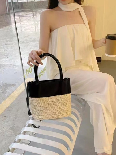 Ведро, небольшая дизайнерская портативная сумка, соломенная летняя корзина, коллекция 2023, премиум класс