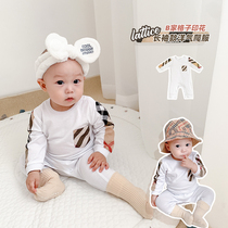 Luca mom long-sleeved one-piece suit B family printing plaid mens and womens childrens bag fart clothes for infants and young children 3-18 months autumn new products