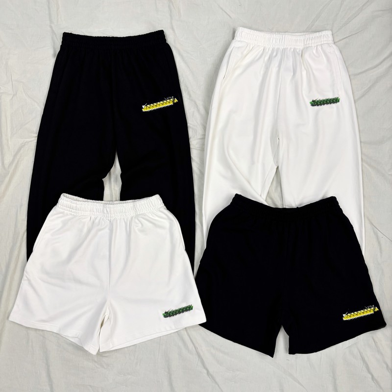 "Tape Series" Vana Ilusion Glossy Pleated Layered Shorts and Sweatpants for Men and Women, Couple Style Trendy