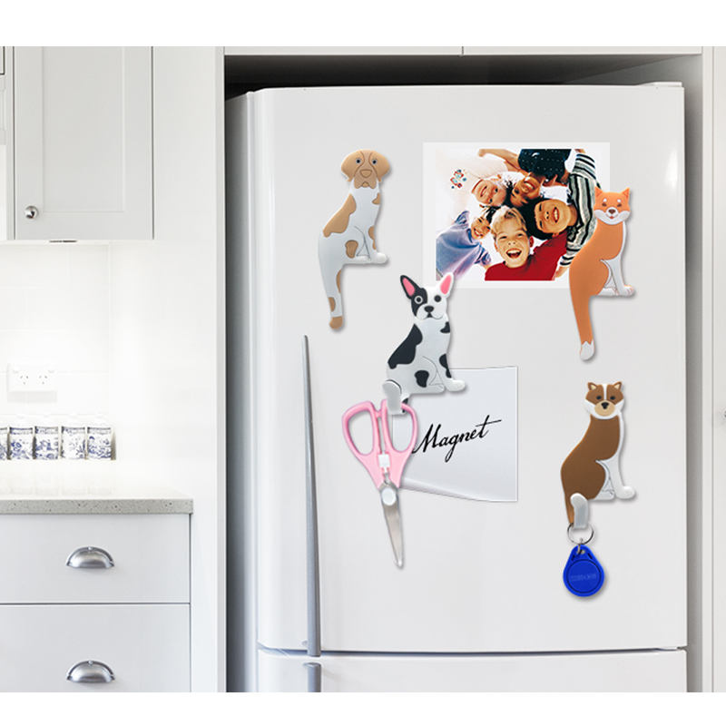 Creative cute puppy magnetic refrigerator sticker living room decoration hook cartoon stereo silicone message photo sticker