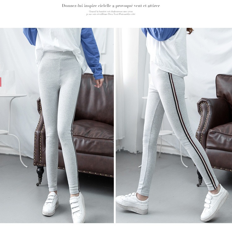 Quần legging cotton sọc bên hông nữ cao eo mỏng phần lớn size 9 quần âu chân bút chì quần mùa thu - Khởi động cắt quần giữ nhiệt nữ