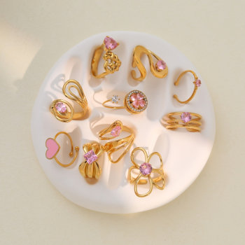 Cross-border stainless steel european and american sweet and cool french style pink zirconium
