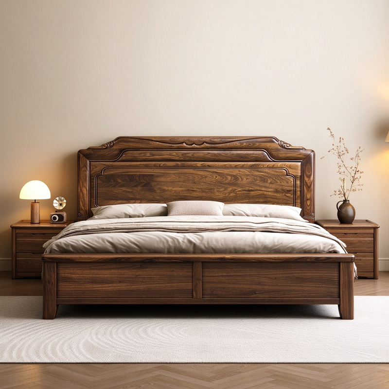 New Chinese-Style Ebony Wood Pure Solid Wood Bed with Mortise and Tenon Structure, Ming and Qing Dynasty Antique-Style, High-End Home Use, 1.8m Double Beds for Master Bedroom