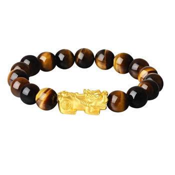 Pi xiu coin bead bracelet gold-clad silver lucky pi xiu yellow tiger eye stone transfer bead couple bracelet valentine's day gift