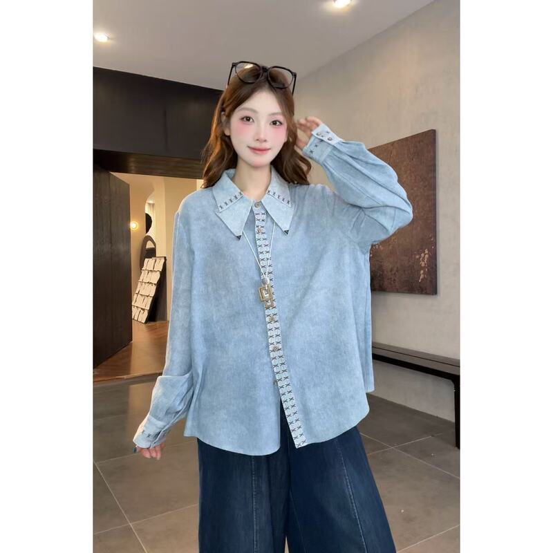 Vgvl Round-Neck Top, New Autumn Design, Stylish Lapel, Retro Elegant, Casual Versatile Shirt 21311