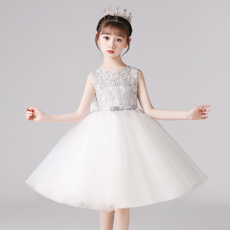 Children's Gown Princess Dress Foreign Pie Summer Dress Host Walking Show Pompon Dress Wedding Piano Performance Girl Ocean Dress