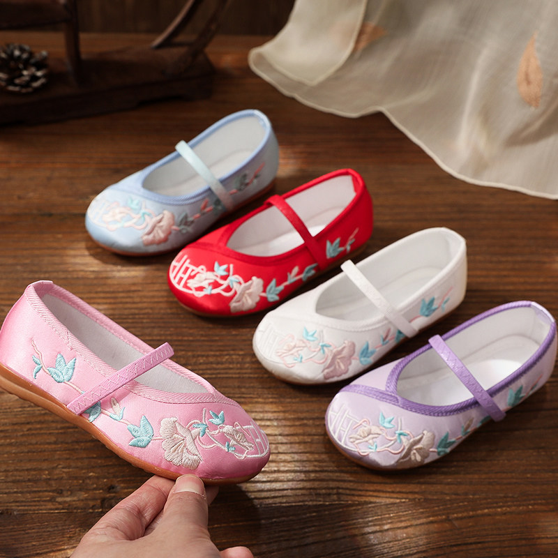 Girl Hanfu Embroidered Shoes Children Handmade Cloth Shoes National Wind Old Beijing Ancient Clothes Students Shoes Performance Dance Children Shoes