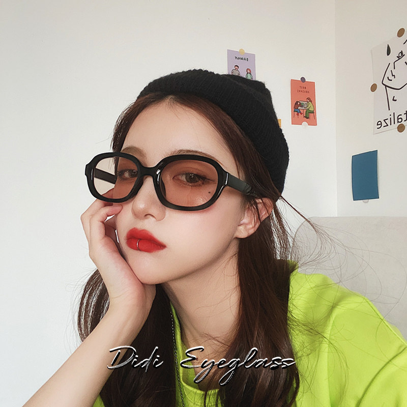 Korean Style Internet Celebrity Simple and Unique Retro Brown Sunglasses for Women, Oval Frame Glasses, Fashionable Street Style Hip-Hop Sunglasses for Men