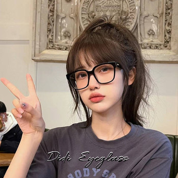 Gm Black-Framed Glasses, a Makeup-Free Beauty Tool, Large Frame for Round Faces, Slimming, Blue Light Blocking, Non-Prescription Glasses, Can Be Fitted with Prescription Lenses, Trendy for Women