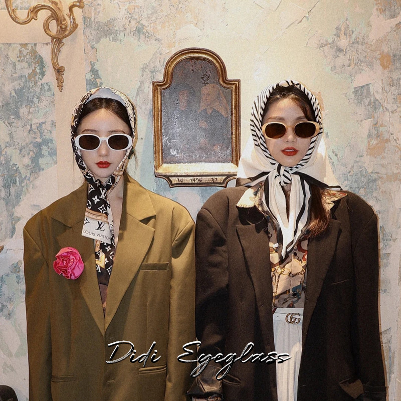 Korean Style Retro Oval White Sunglasses for Women ins Internet Celebrity Style Hot Girl Glasses for Round Faces Slimming Sunglasses for Men Trendy