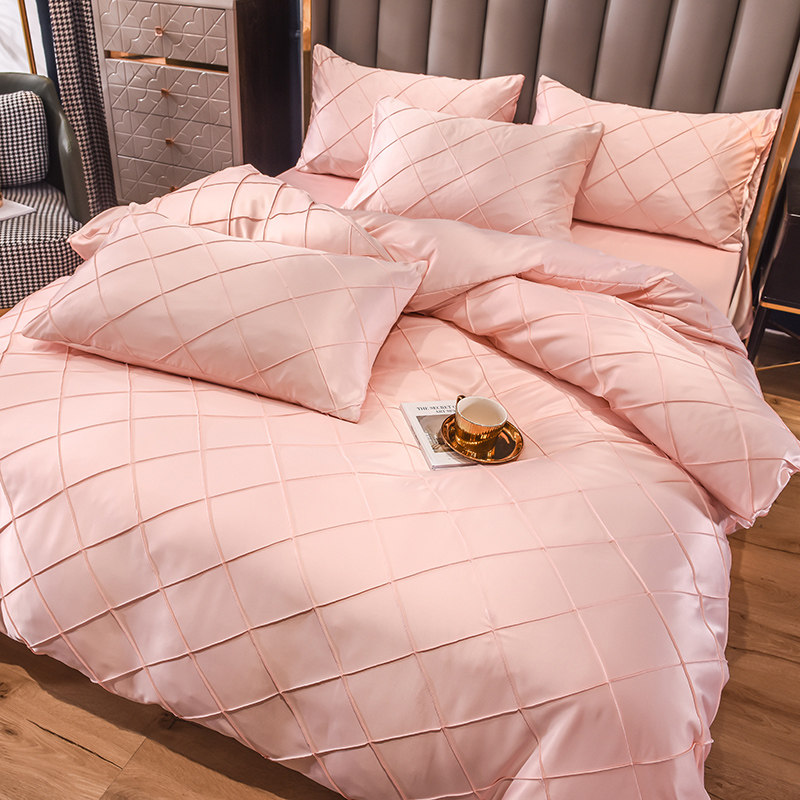 Light luxury elegance rhapsody home washed silk four-piece set luxury high-end bed sheet quilt cover solid color aesthetic simple model