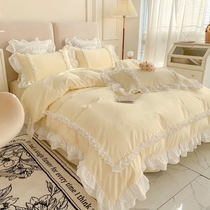 Spring Summer Korean-style light lavish embroidery washed cotton with four sets of male main wind fairy lace with small frescoed bed skirt