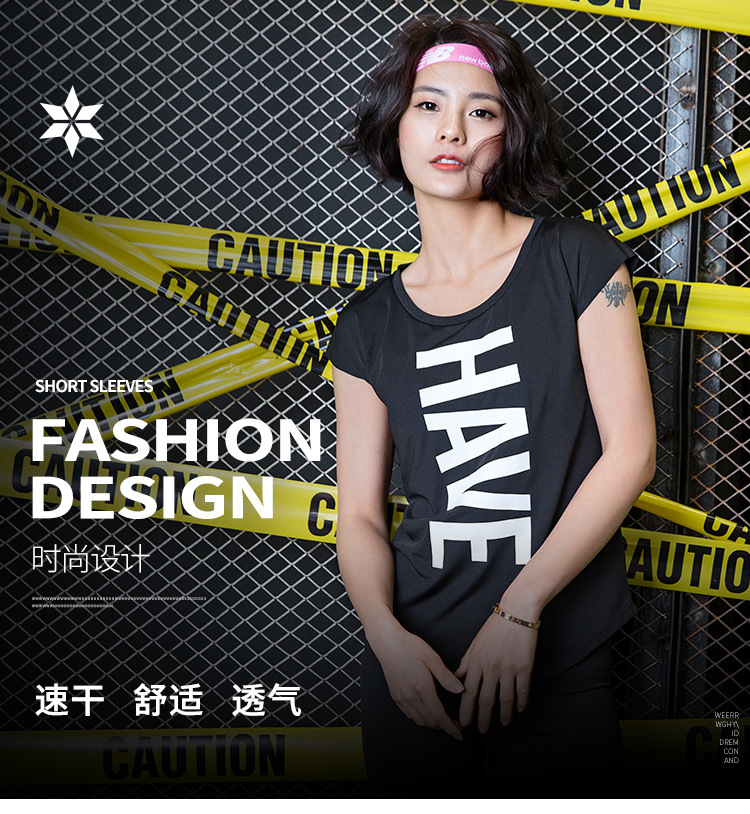 Foreign trade women's summer letter back reflective night run perspiration quick-drying running yoga short sleeve fitness sports T-shirt