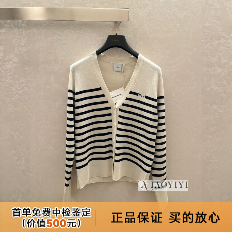 10% off Dior Women's Knitted Cardigan 26 New European Style Versatile Casual Striped V-Neck Sweater