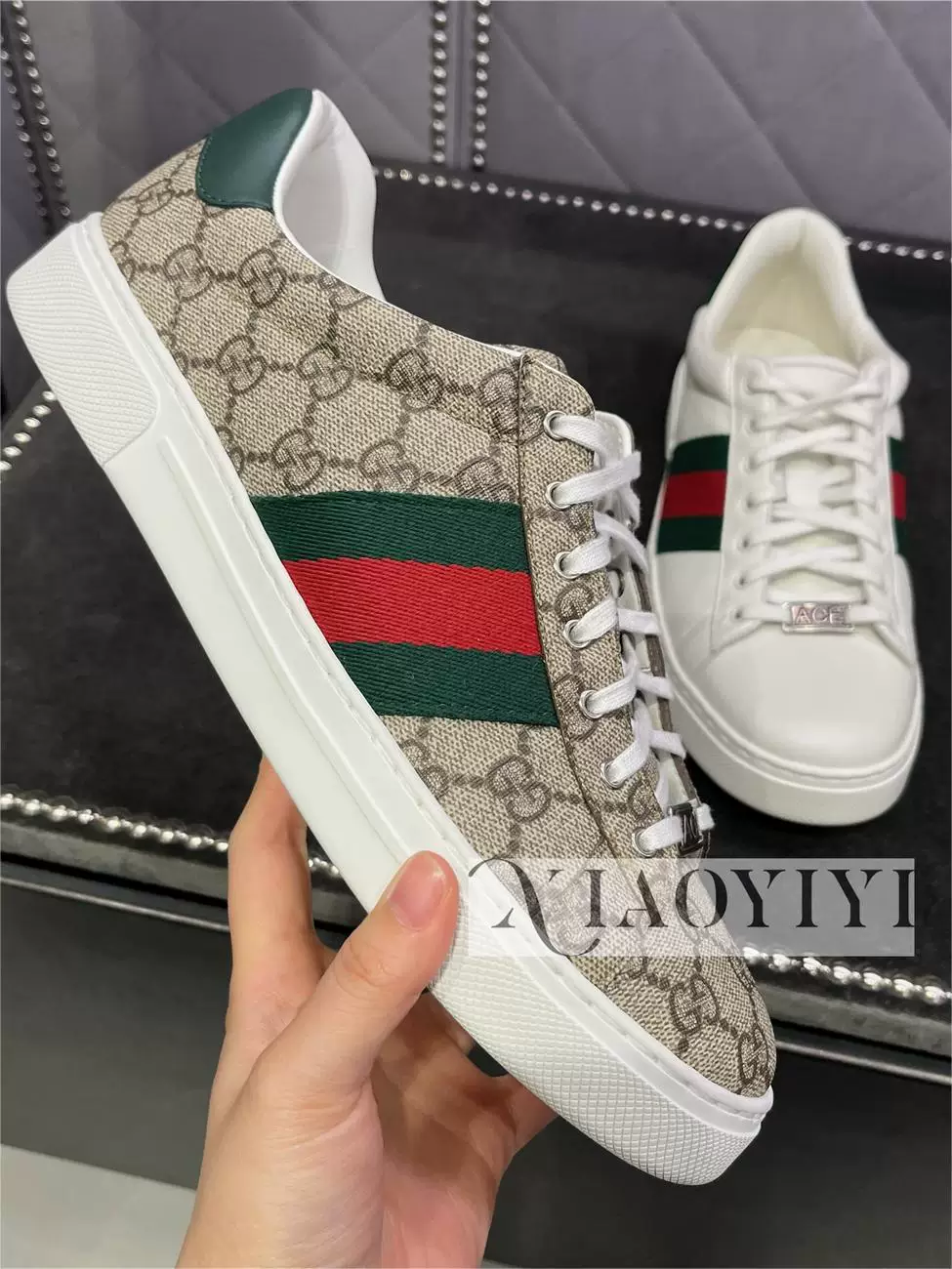 Gucci Gucci мужские спортивные туфли новая Ace просматривается полосатые шнурки повседневные кроссовки Европейский агент по закупкам 760775