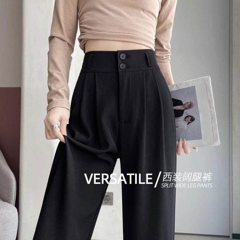 White Slim-Fit Double-Button Suit Pants for Women, Spring and Autumn 2026 New Style, High-Waisted, Slimming, Drapey, Casual Straight-Leg Wide-Leg Pants
