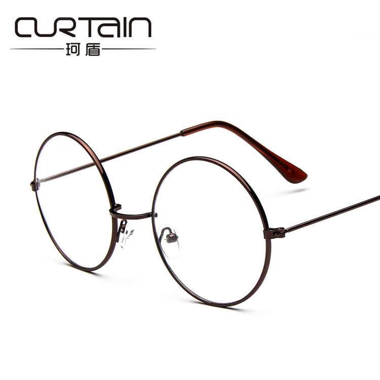 Cổ điển retro kính tròn lớn khung kim loại Hàn Quốc gương phẳng kính thủy tinh khung chất lượng Harry Potter tròng kính đổi màu