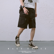 Yuppie Noise-Making Tooling Shorts Male Tide Signs Dark Black Ensemble Retro Multi-Pocket Summer 100 Hitch Loose Straight Barrel 50% Pants