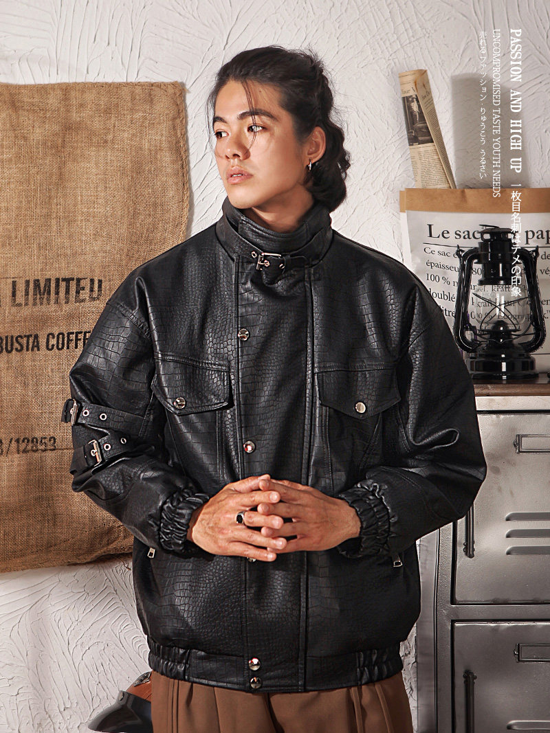 Hip Hop Street Rock Punk Motorcycle Pu Leather Jacket Mens