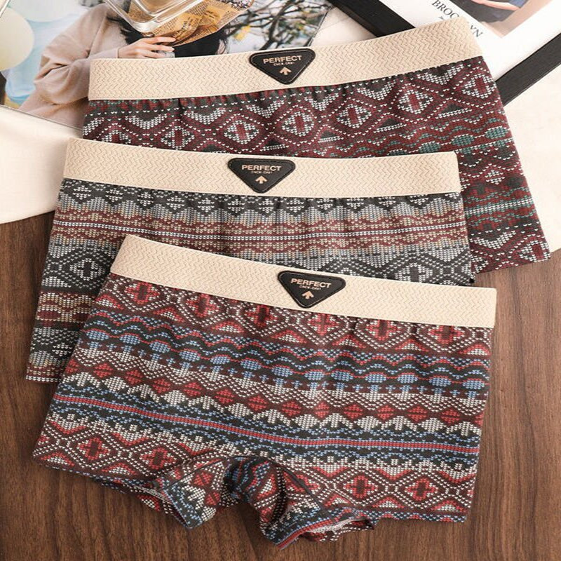 2025 New Women's Cotton Breathable Retro Ethnic Style Plus Size Boxer Briefs Trendy Anti-Exposure Safety Shorts