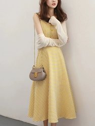 ZK-231 yellow plaid suspender dress